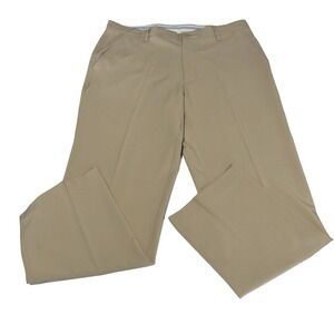 FootJoy Mens Performance Golf Pants Khaki Tan Flat Front Stretch 38x32 FJ Logo